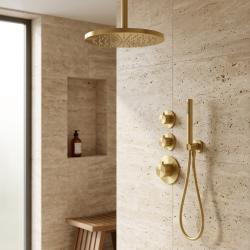 Aquanello Eterna Inbyggt duschset i PVD-guld med termostat och 2 avstängningskranar 25 cm ET-S-SET2-2-60